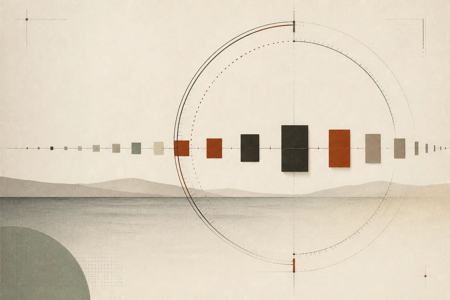 Abstract editorial representation of time and board markers
